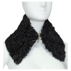 Black Edwardian Curly Persian Lamb Fichu Van Dyke Collar – one size, 1900s