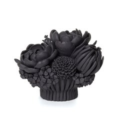 Black Efflorescence I, Floral Black Stoneware Ceramic Sculpture by Vanessa Hogge