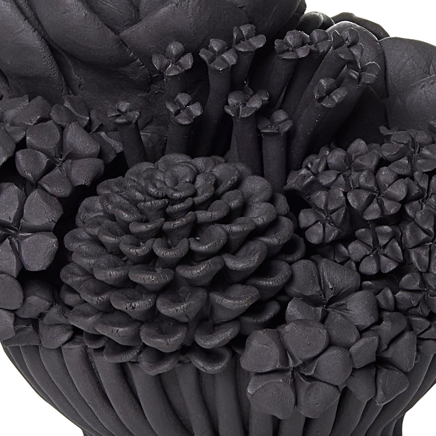 British Black Efflorescence I, Floral Black Stoneware Ceramic Sculpture by Vanessa Hogge For Sale