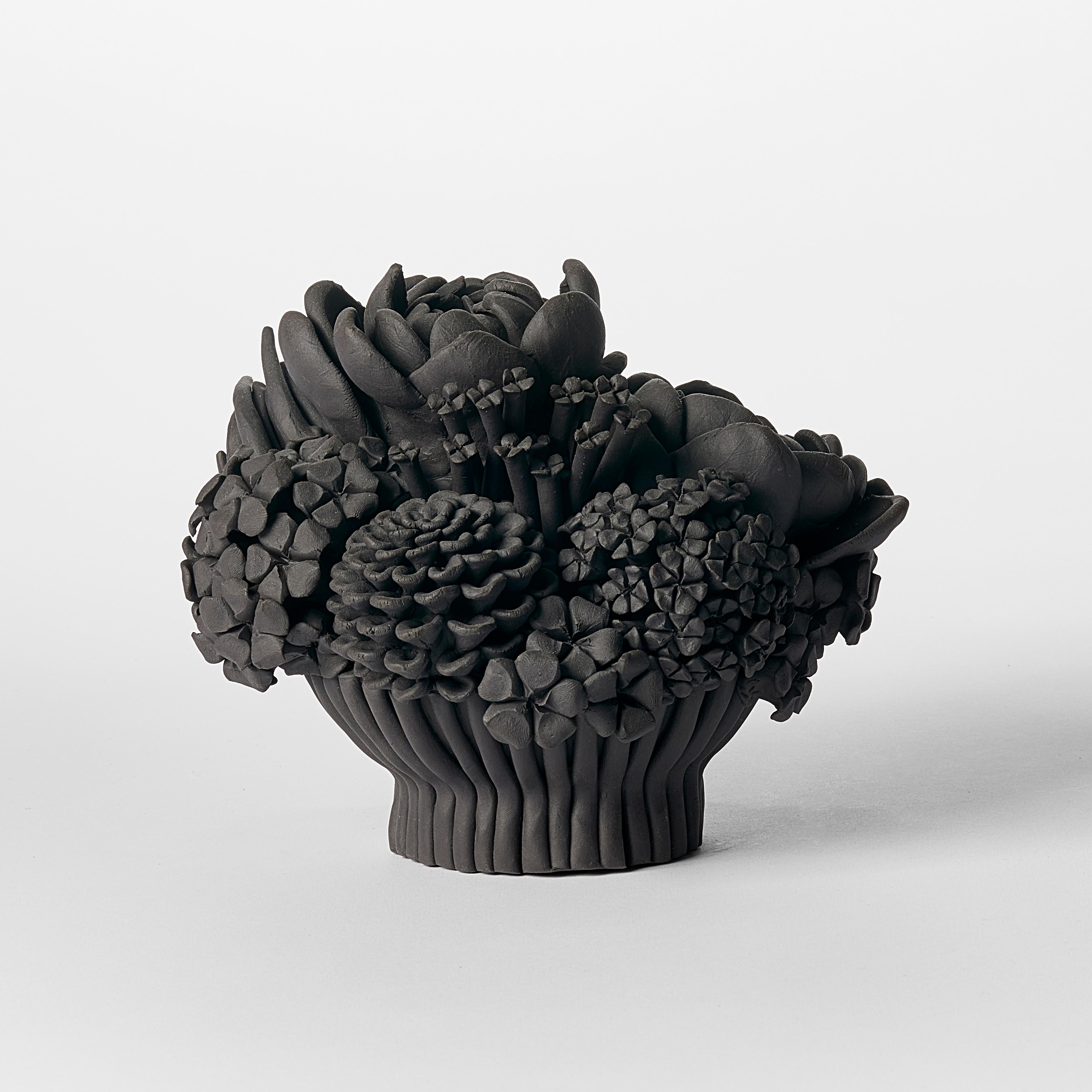 Organic Modern Black Efflorescence I, Floral Black Stoneware Ceramic Sculpture by Vanessa Hogge For Sale