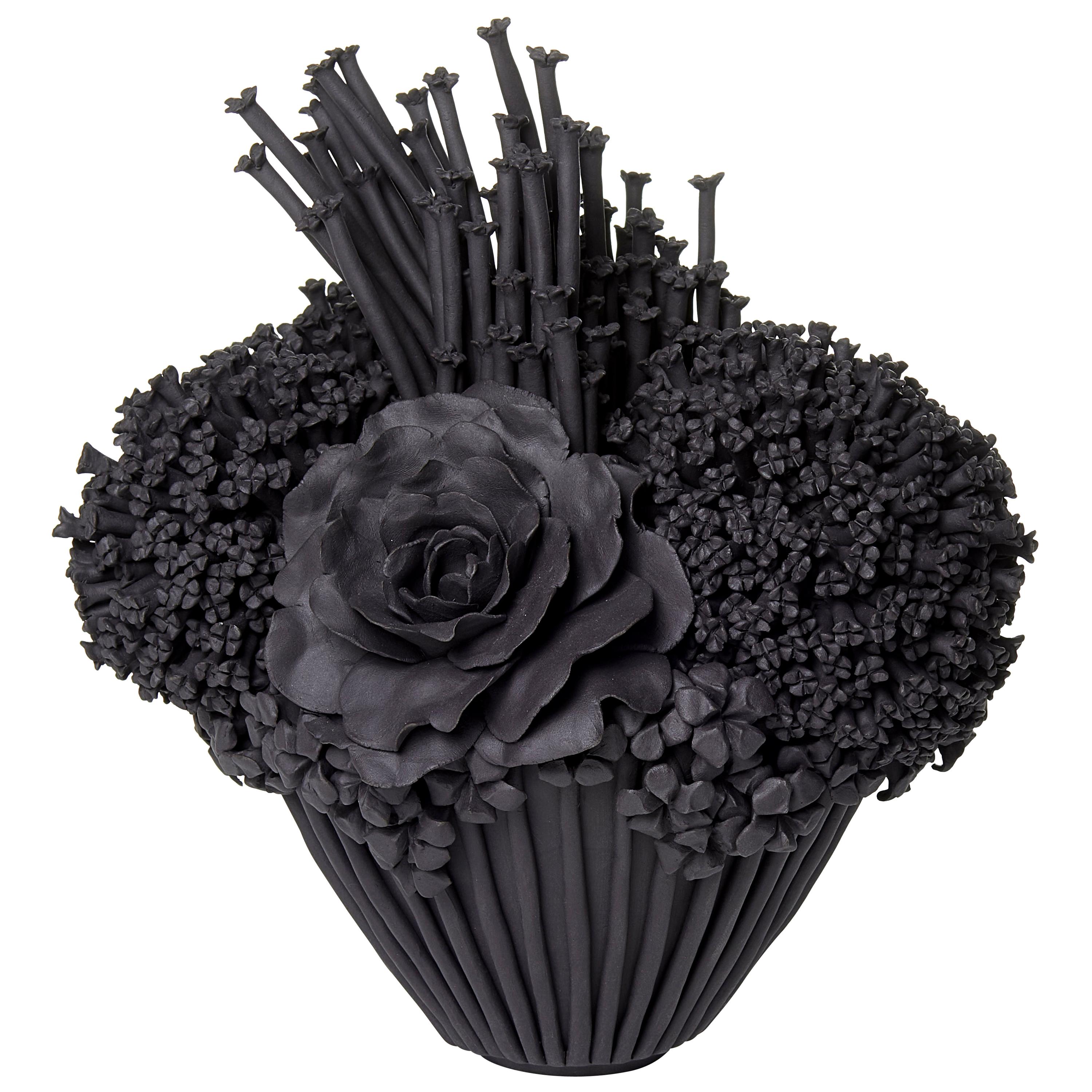 Black Efflorescence II, Floral Stoneware Ceramic Sculpture by Vanessa Hogge For Sale