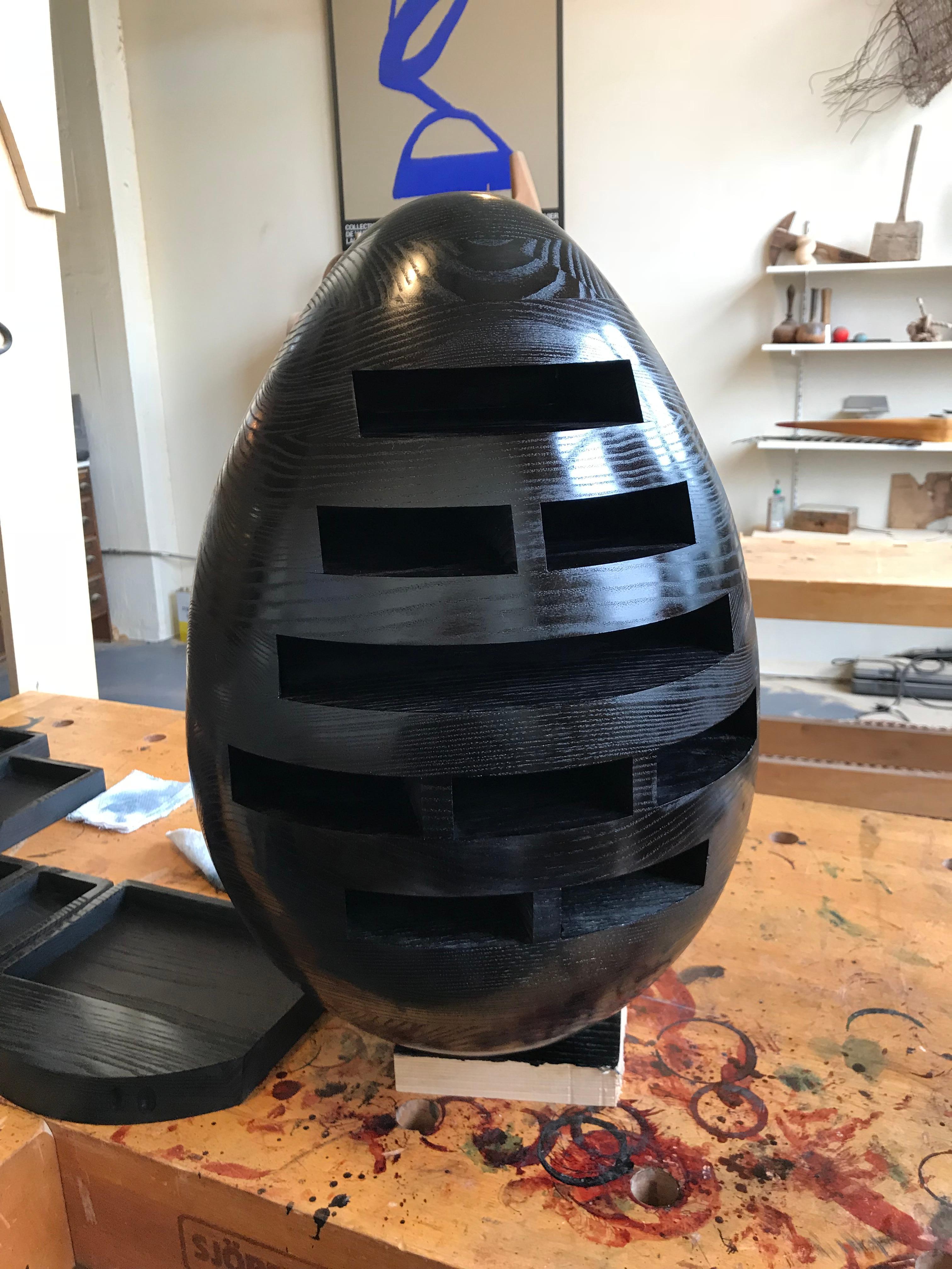 American Black Egg, Multi Drawer Mini Chest, Hand Carved Wood Sculpture by Steve Turner
