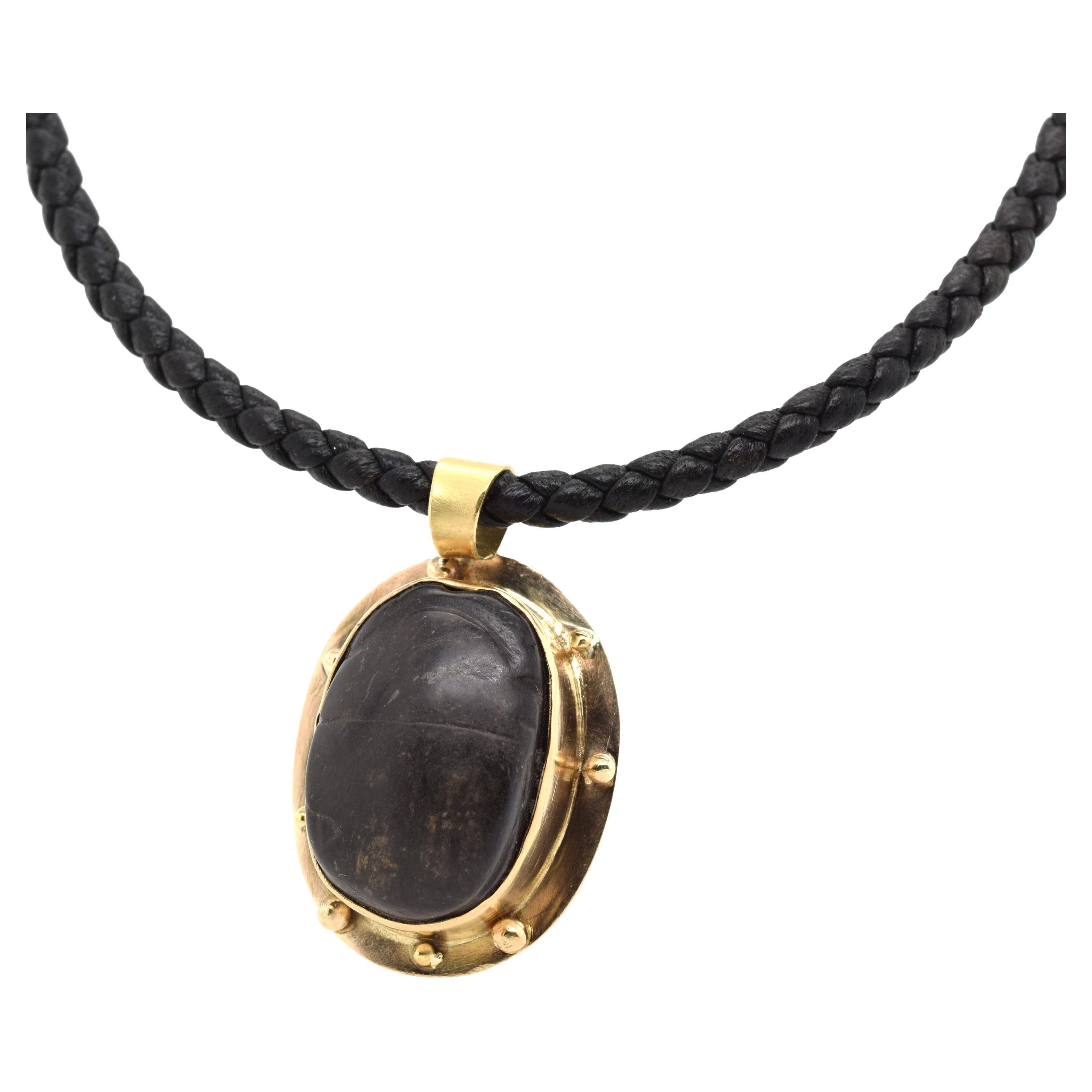 Black Egyptian Scarab Necklace For Sale
