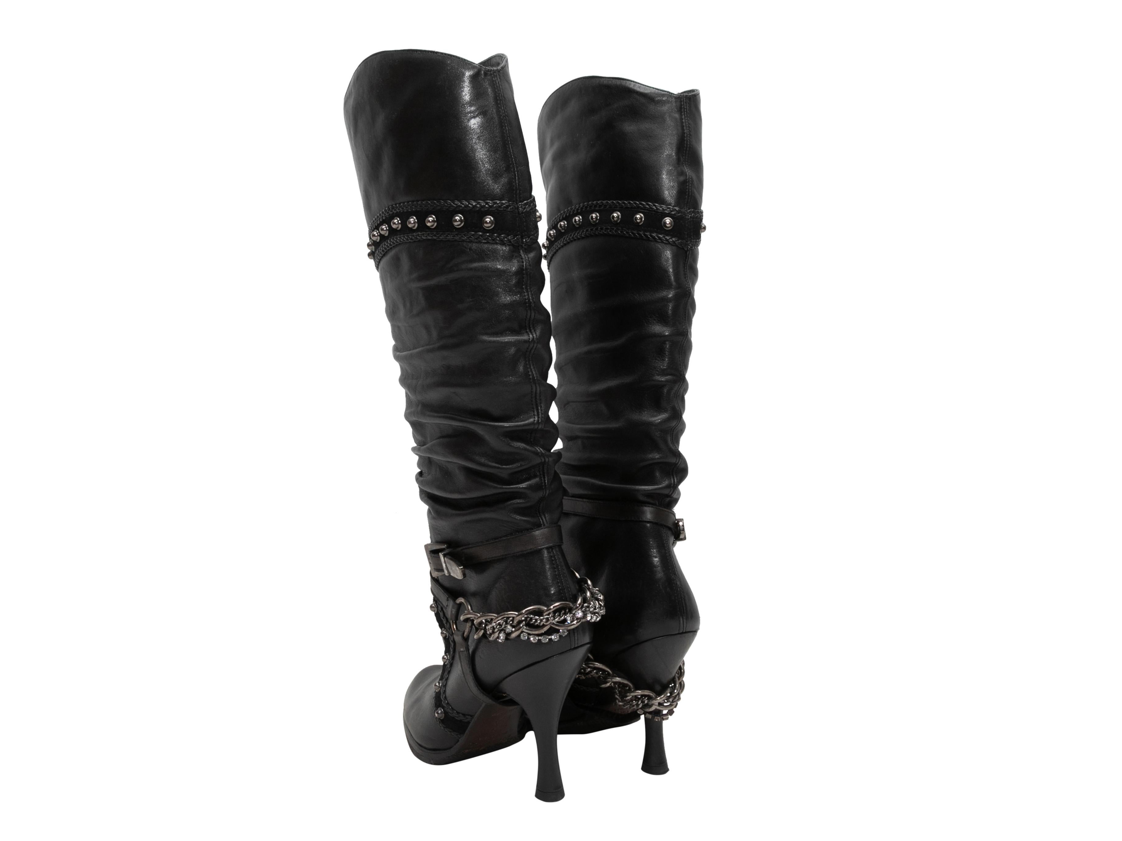 Schwarze kniehohe Stiefel mit Nieten von El Dantes mit Nieten Größe 38 Damen