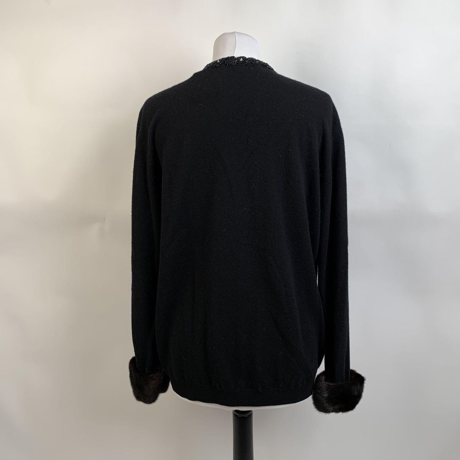 Anna Molinari Blumarine Embellished Black Fur Trim Cardigan Size 46 In Excellent Condition In Rome, Rome