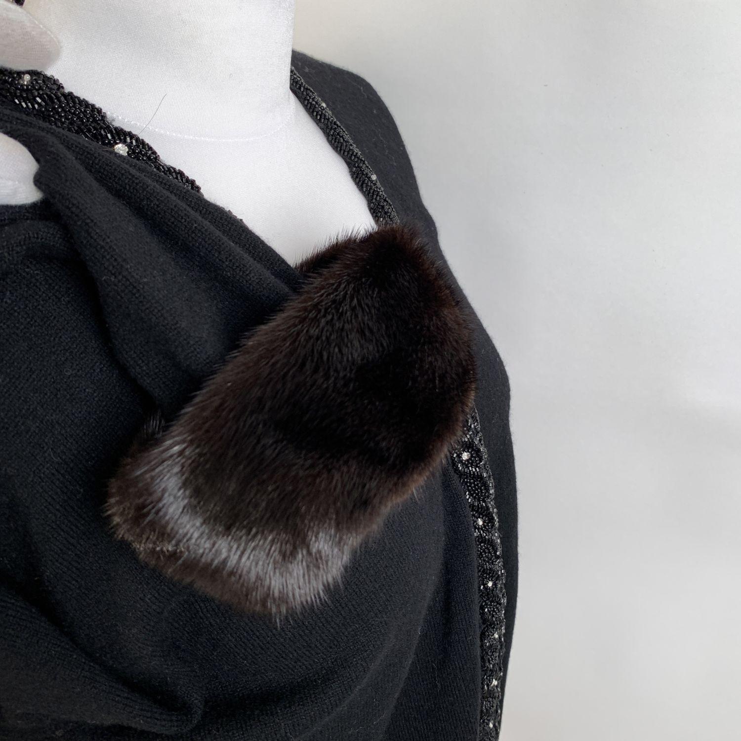 Women's Anna Molinari Blumarine Embellished Black Fur Trim Cardigan Size 46