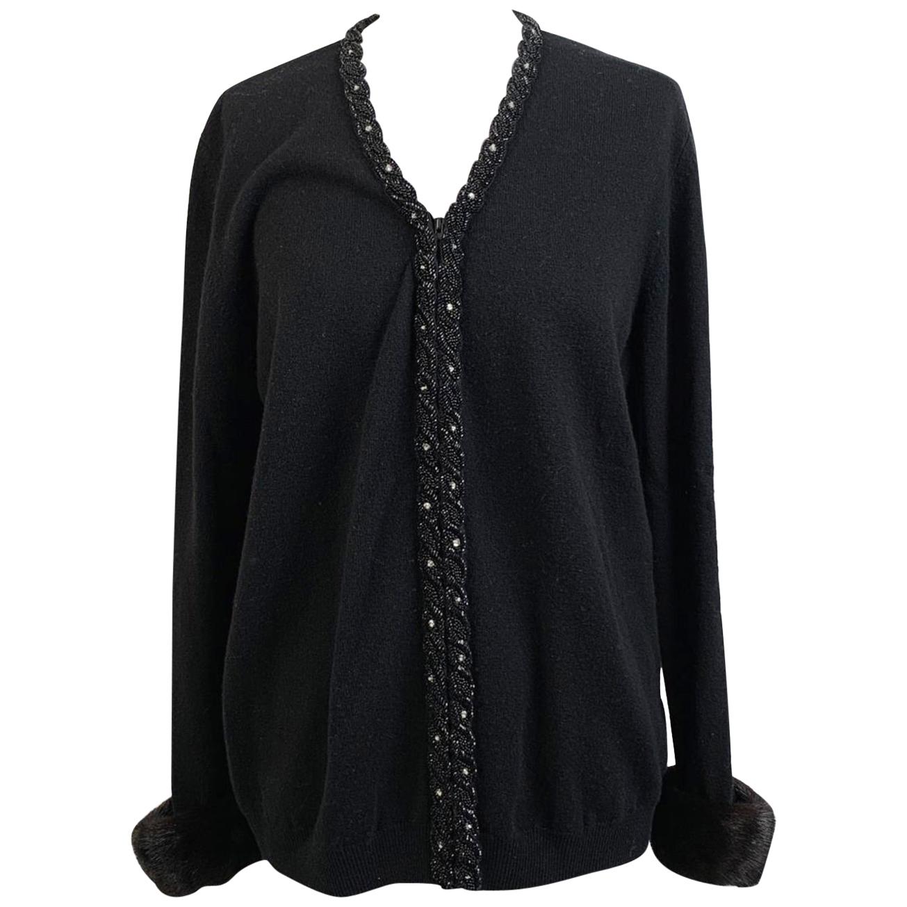 Anna Molinari Blumarine Embellished Black Fur Trim Cardigan Size 46