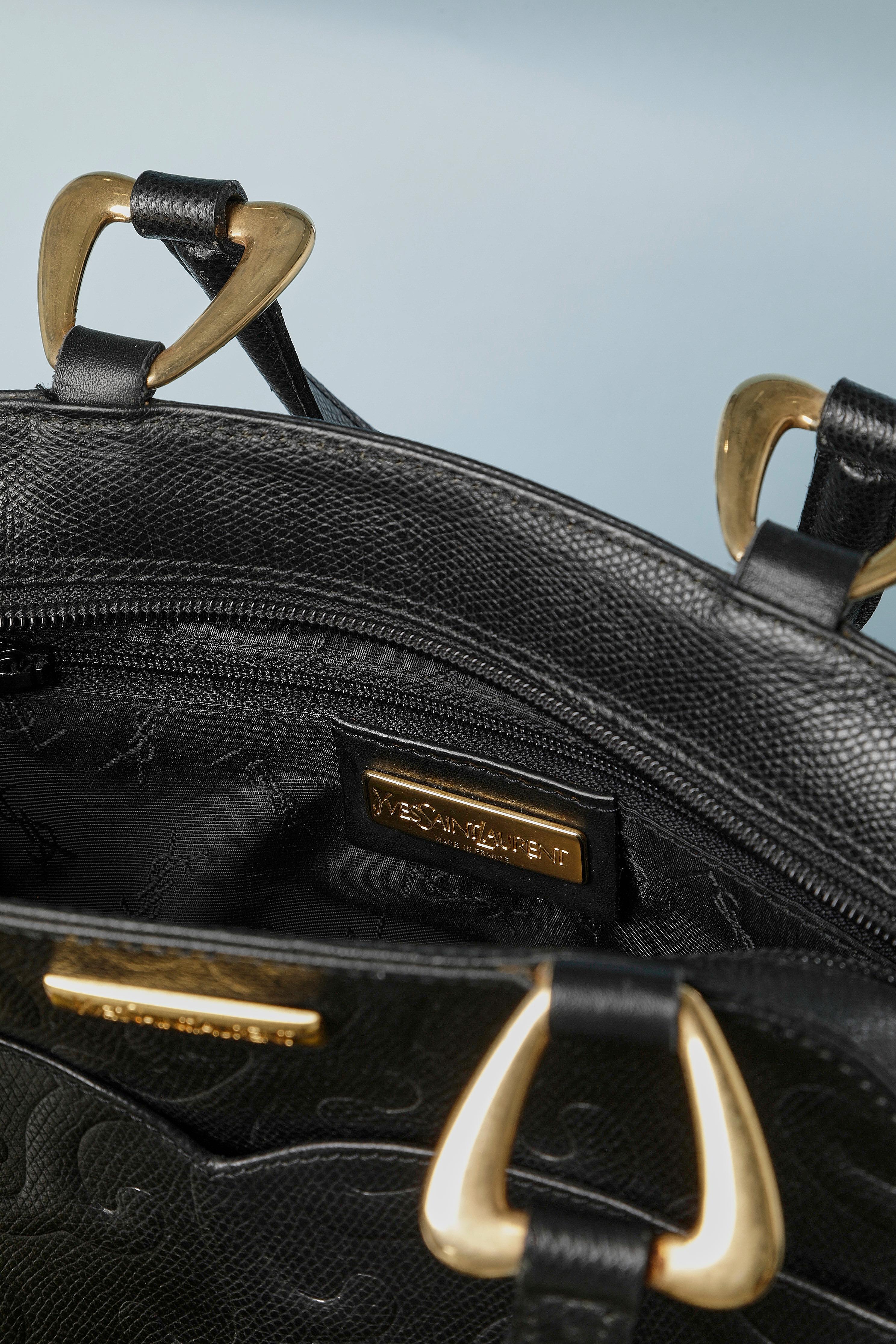 Black emboss leather hand bag Yves Saint Laurent  For Sale 1