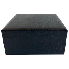 Black Embossed Leather Faux Crocodile Cigar Humidor