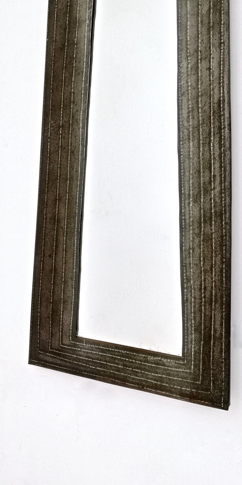 Mid-20th Century Black Embossed Metal and Wood Wall Mirror, Italy, 1950s