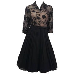 Black Embroidered Organza Illusion Dress, 1950s