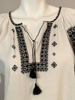 Black Embroidered White Cotton Folkloric Blouse