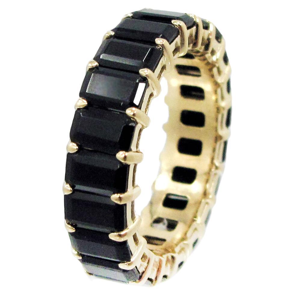 Black Emerald Cut Onyx and Yellow Gold Eternity Band