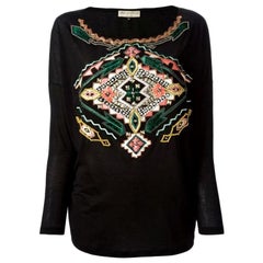Black Emilio Pucci Embroidered Silk Blend Longsleeve Top Shirt