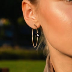 Black Enamel 14K (or 18k upon request) Yellow Gold Diamond Hoops Earrings