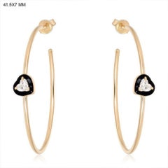 Black Enamel 14K (or 18k upon request) Yellow Gold Diamond Hoops Earrings