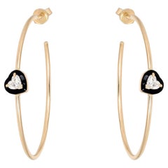 Black Enamel 14K (or 18k upon request) Yellow Gold Diamond Hoops Earrings