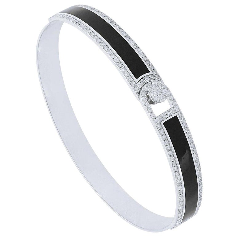 Black Enamel 18 Karat White Gold Diamond Bangle Bracelet For Sale at ...