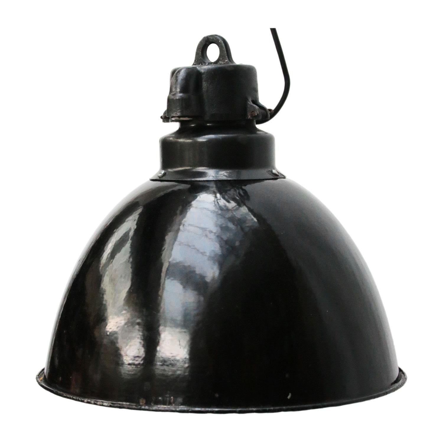 Cast Black Enamel 1930s Vintage Industrial Pendant Light For Sale