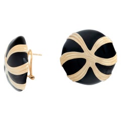 Black Enamel and 14k Yellow Gold Circle Earrings