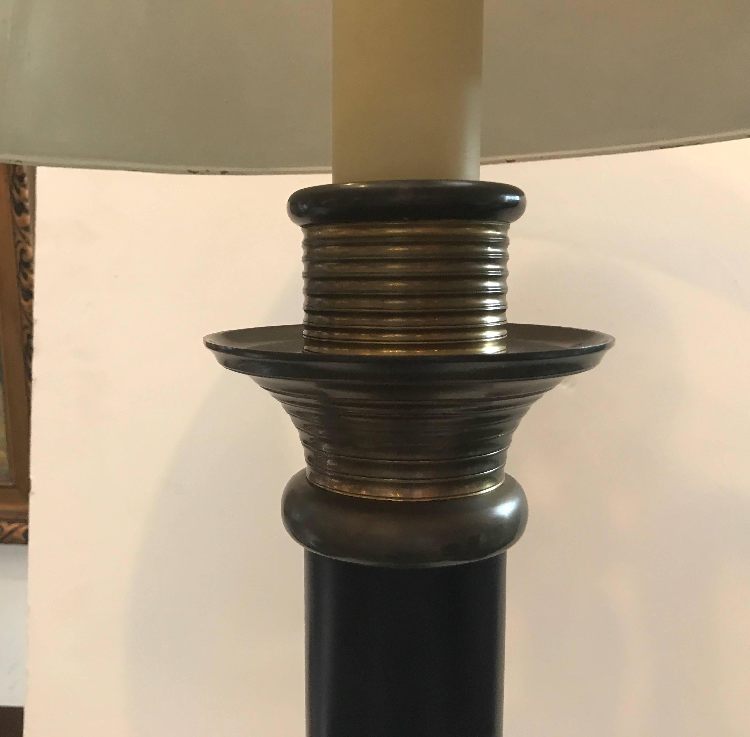 Enameled Black Enamel and Brass Column Lamp by Chapman