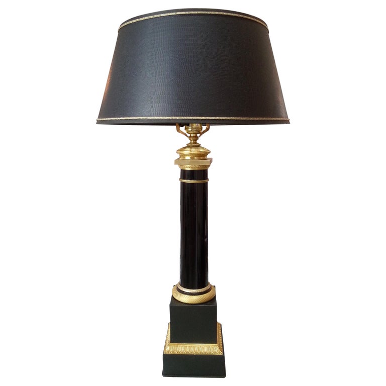 Black Enamel and Bronze Table Lamp at 1stDibs
