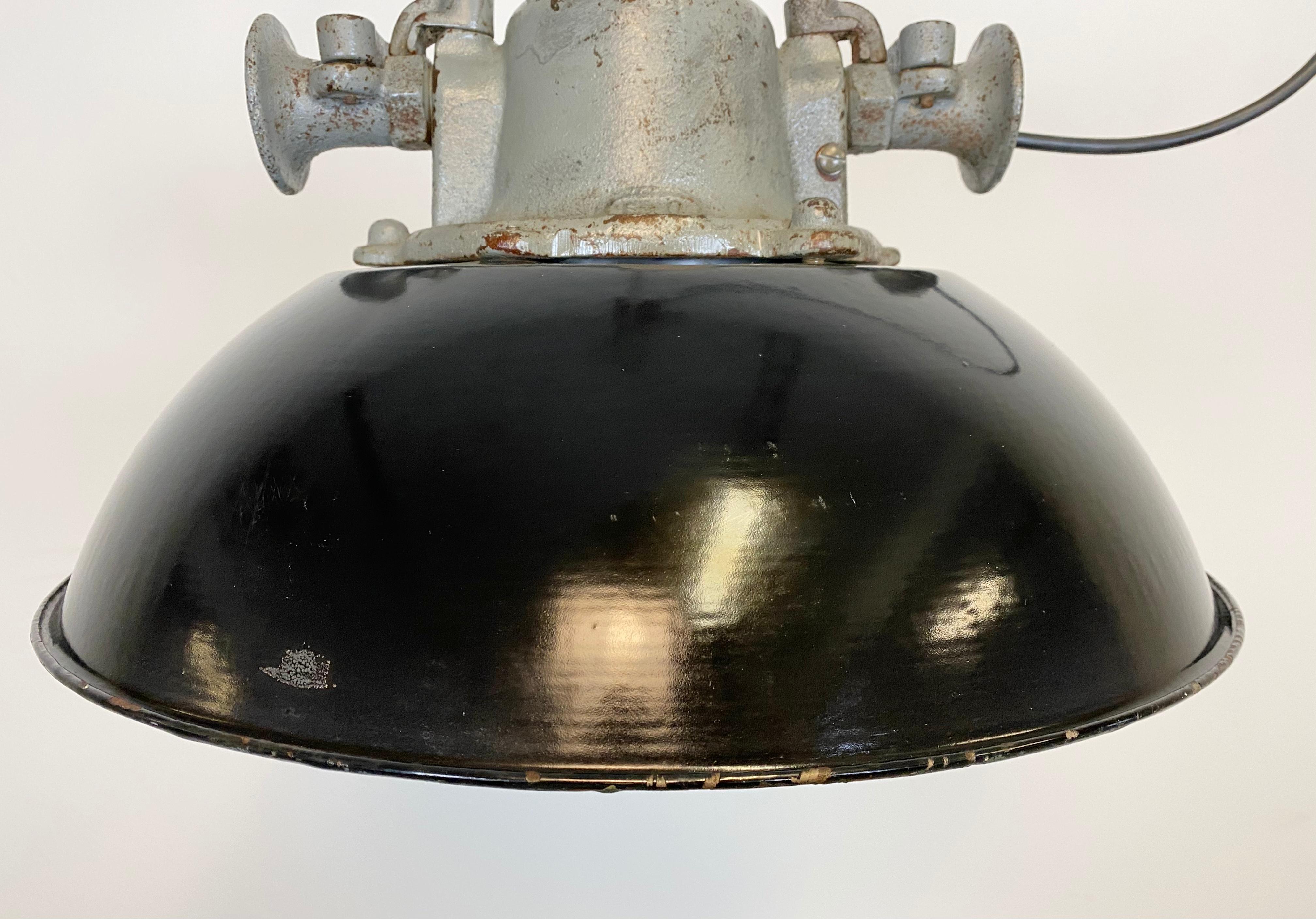 Black Enamel and Cast Iron Industrial Cage Pendant Light, 1950s 4