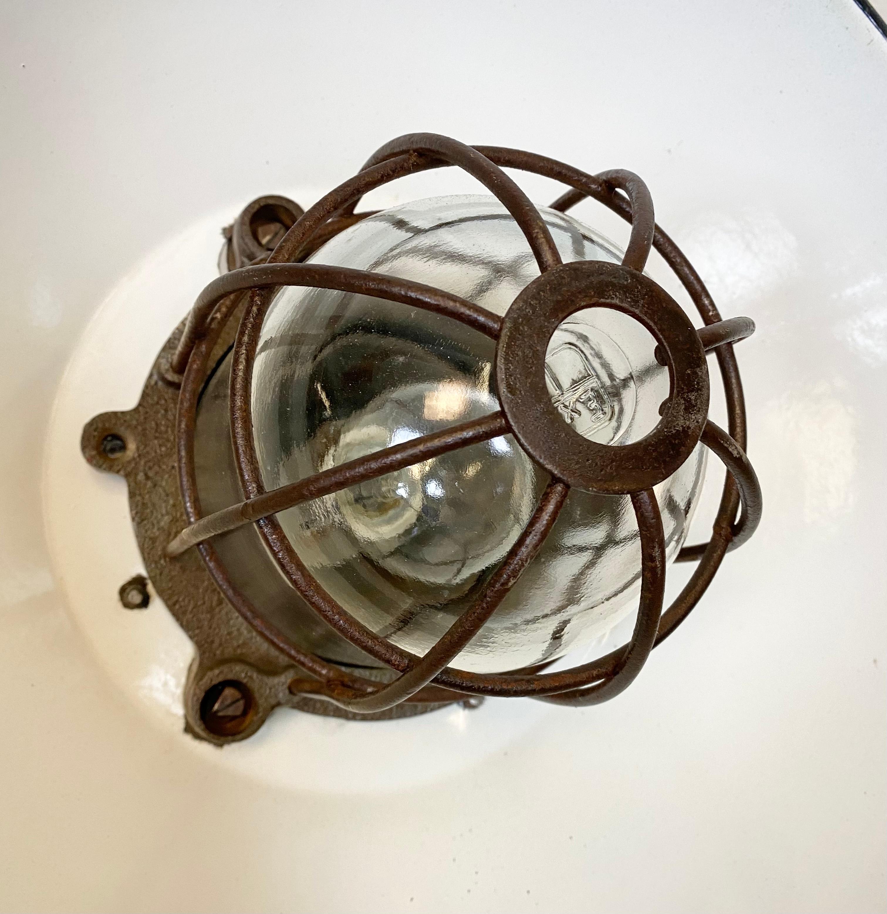 Black Enamel and Cast Iron Industrial Cage Pendant Light, 1950s 7