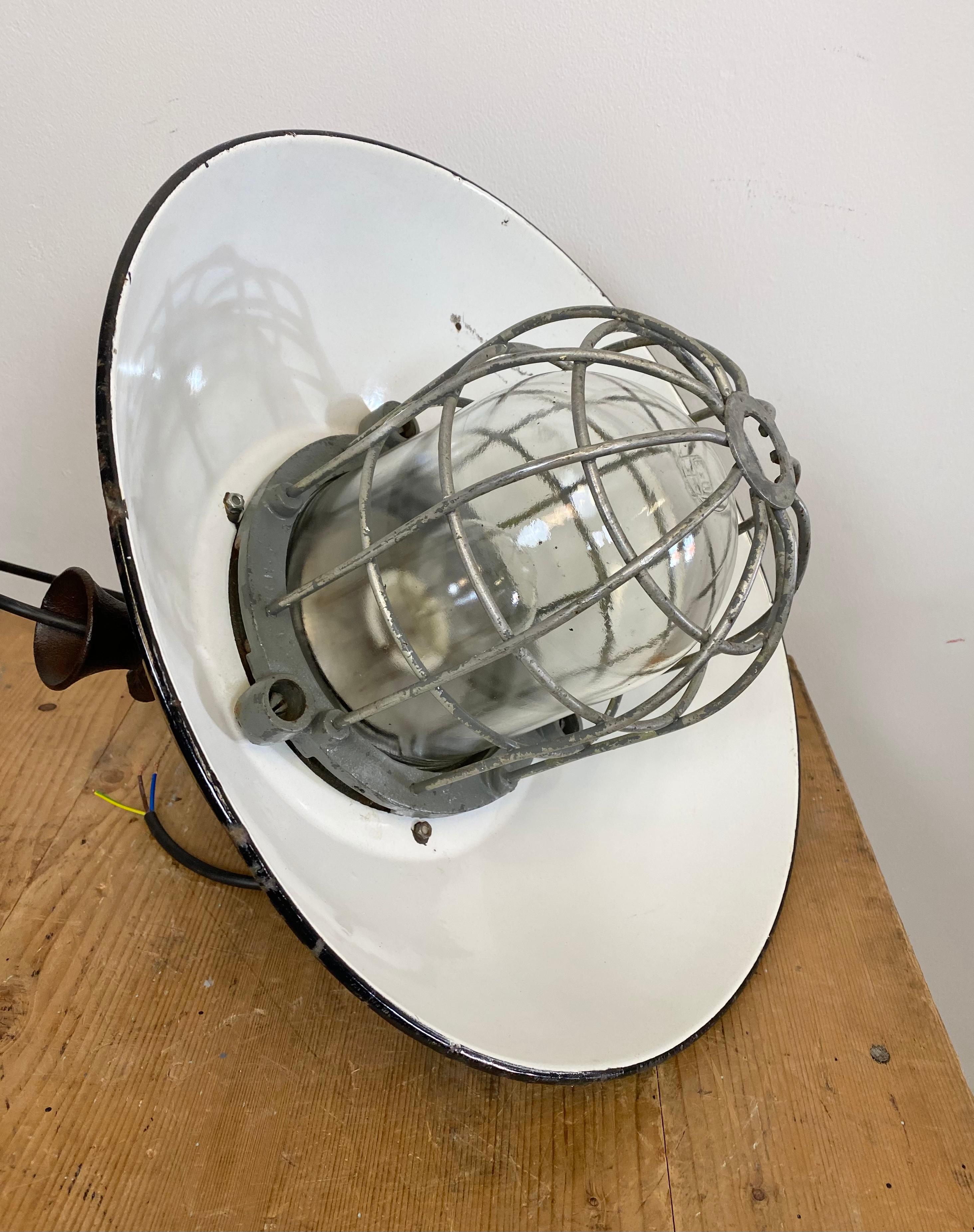 Black Enamel and Cast Iron Industrial Cage Pendant Light, 1950s For Sale 9