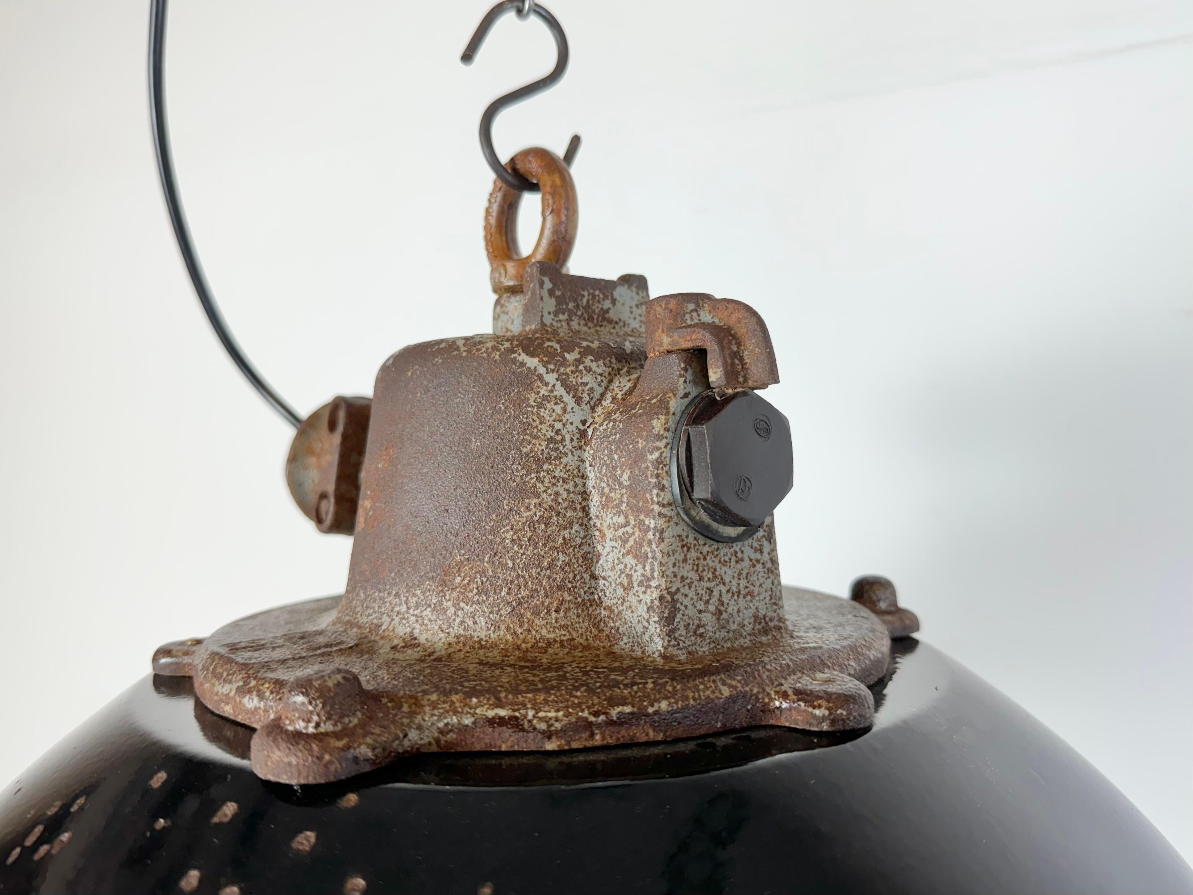 Black Enamel and Cast Iron Industrial Cage Pendant Light, 1960s For Sale 5