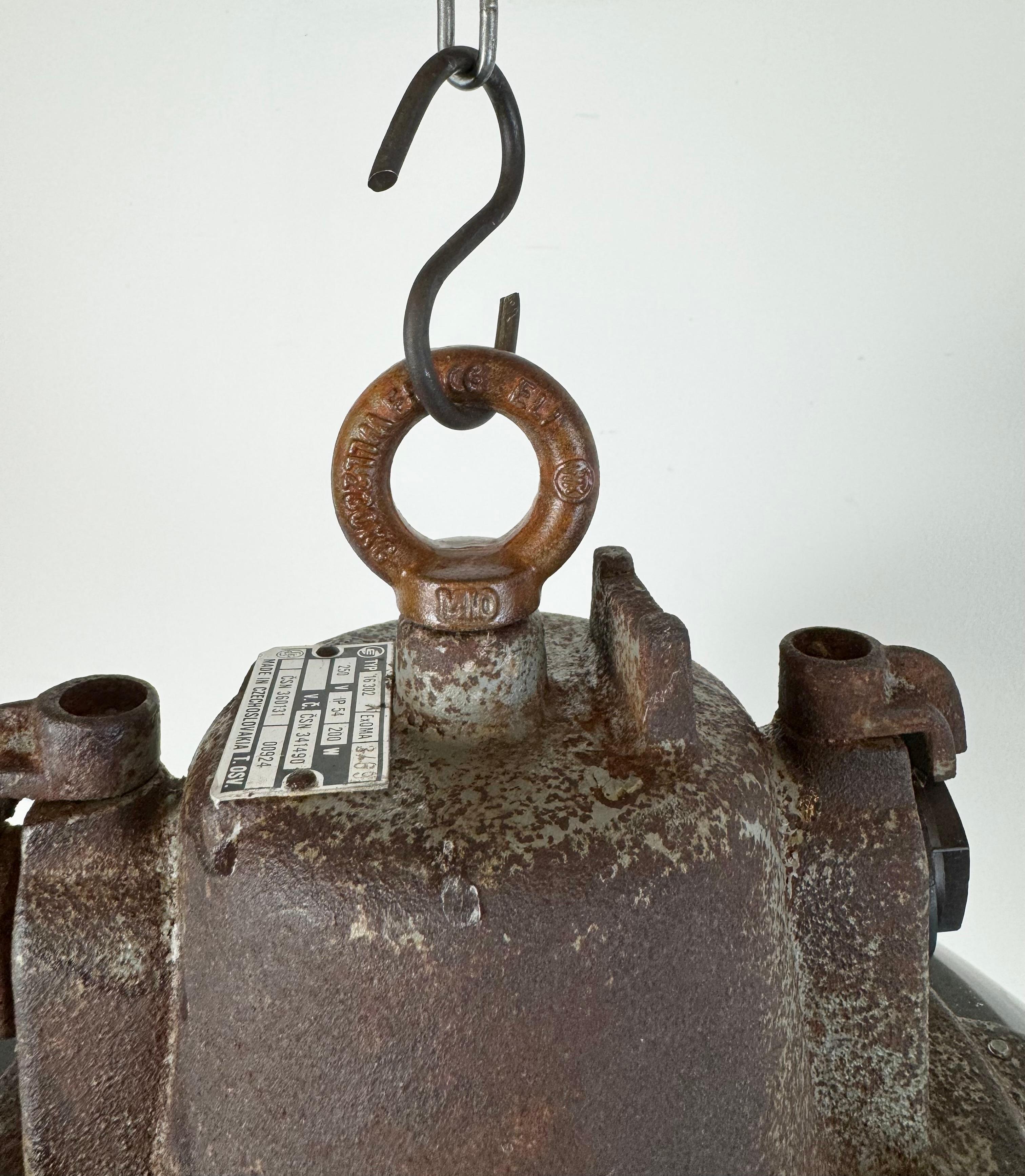 Black Enamel and Cast Iron Industrial Cage Pendant Light, 1960s For Sale 6