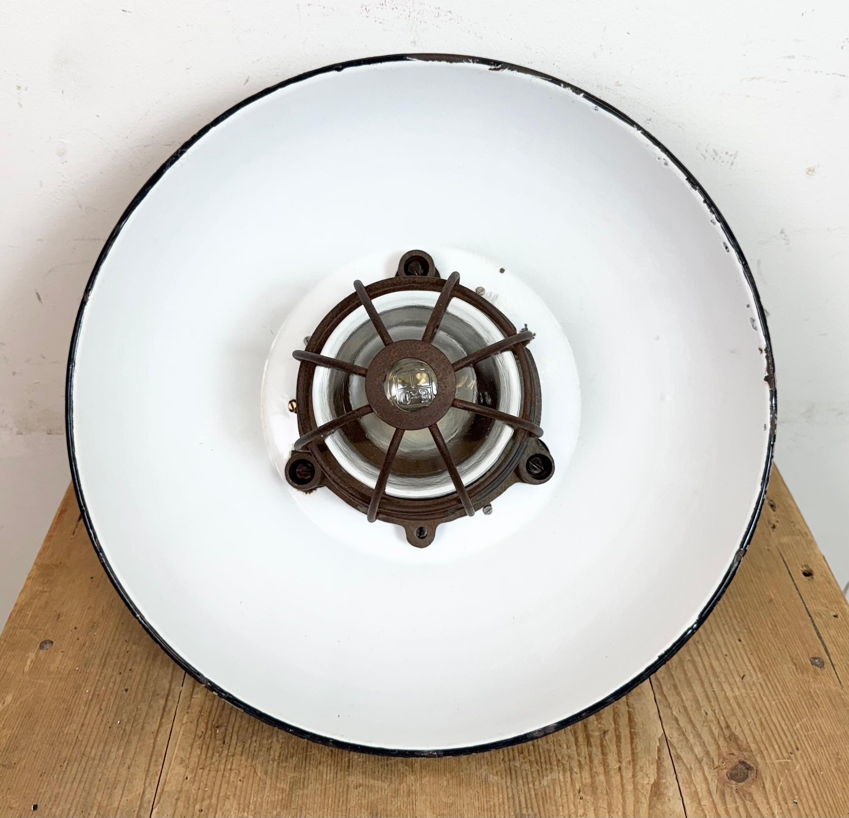 Lámpara colgante de jaula industrial de hierro fundido y esmalte negro, años 1960 en venta 3
