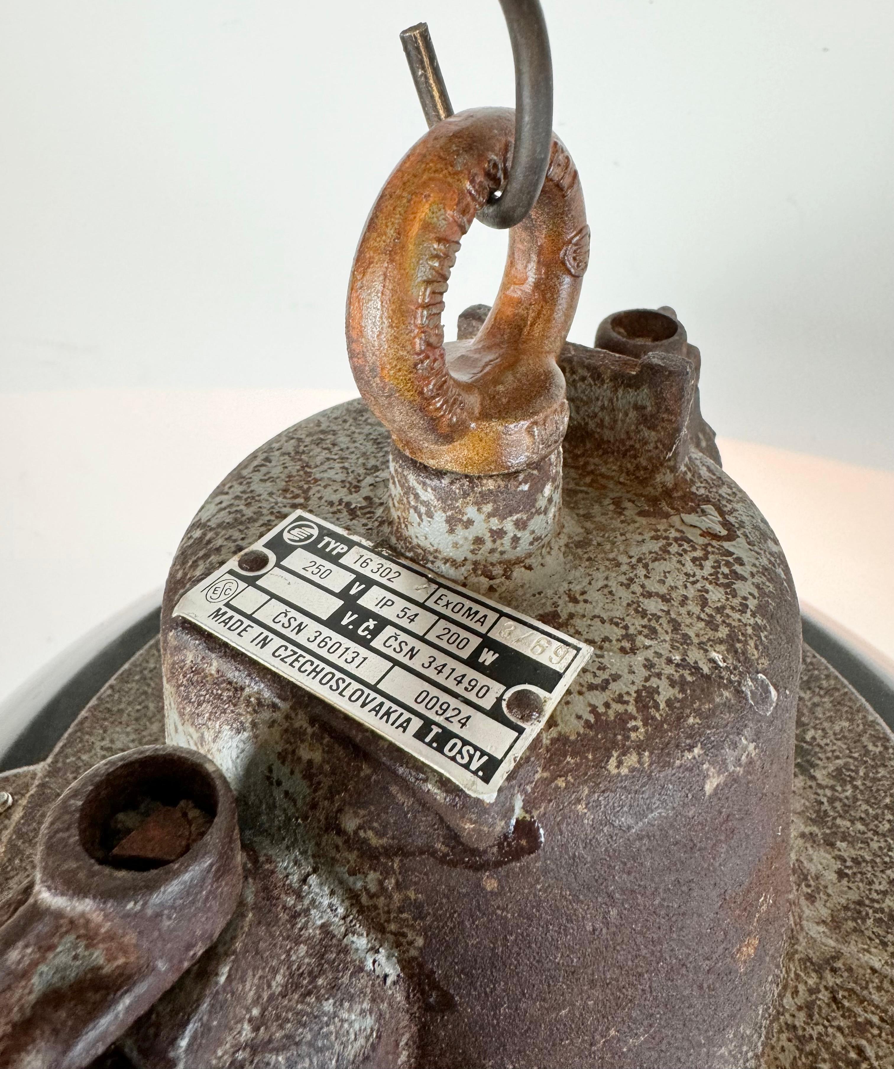 Black Enamel and Cast Iron Industrial Cage Pendant Light, 1960s For Sale 12