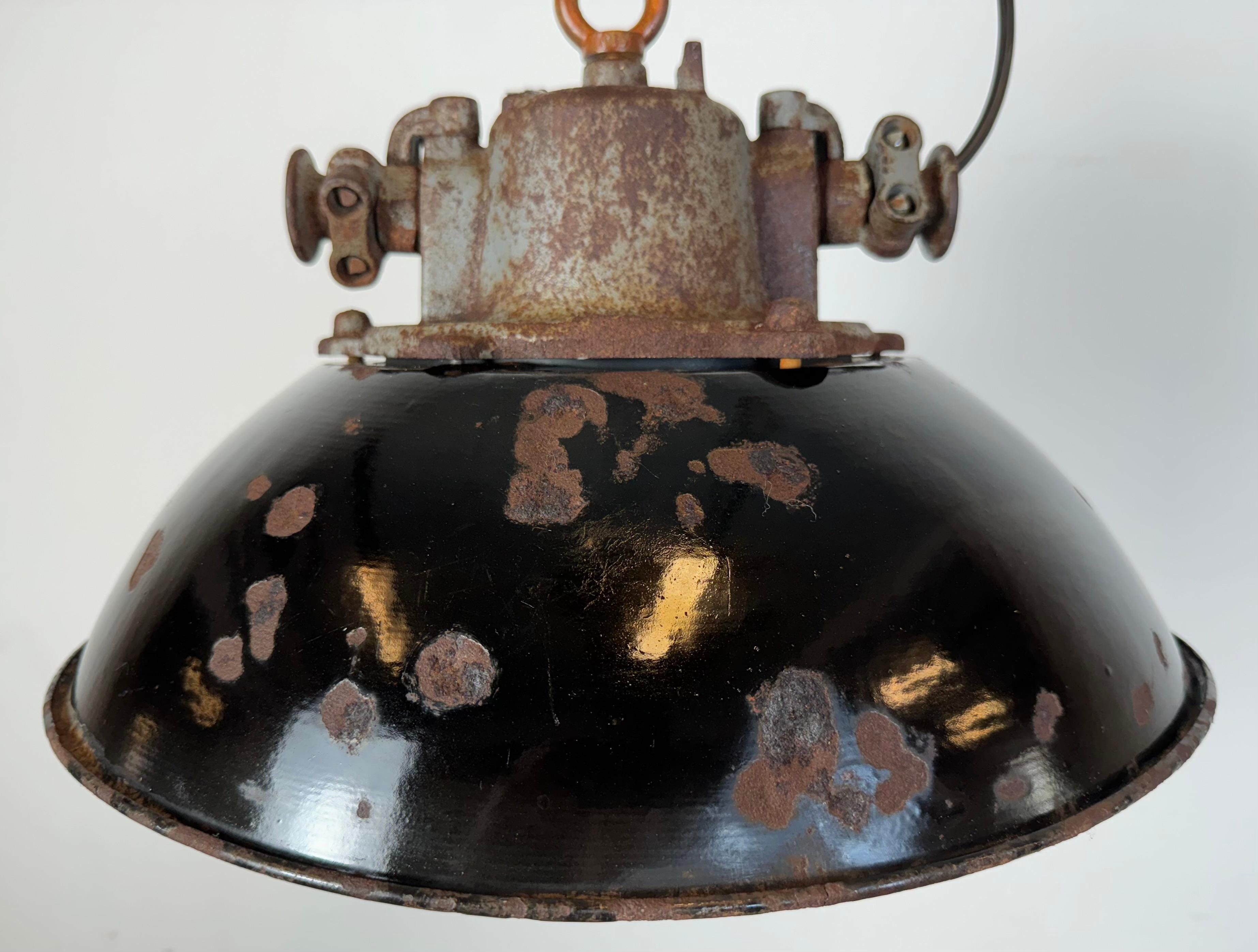 20th Century Black Enamel and Cast Iron Industrial Cage Pendant Light, 1960s For Sale