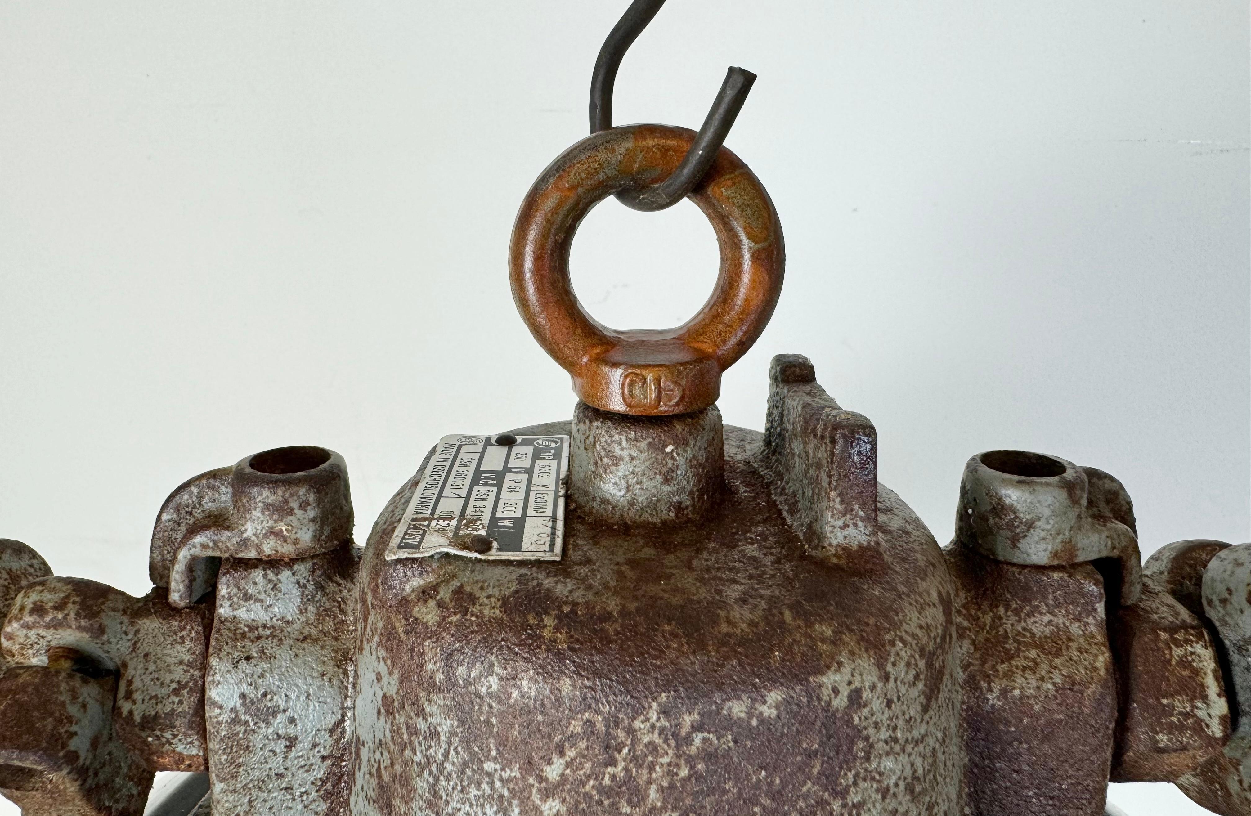 Black Enamel and Cast Iron Industrial Cage Pendant Light, 1960s For Sale 2