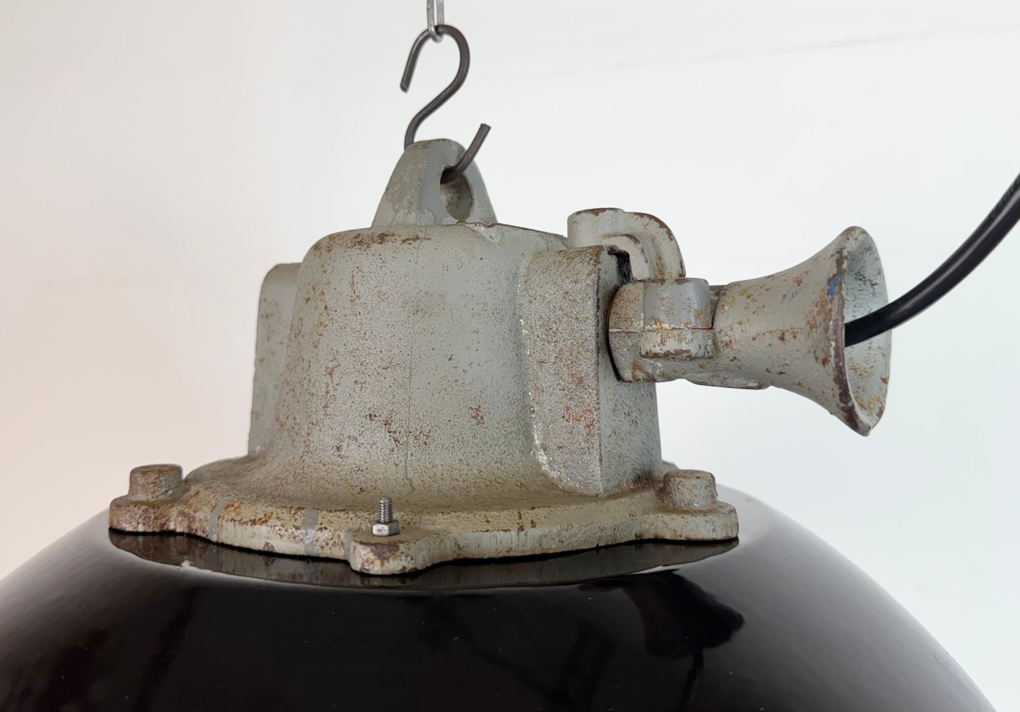 XX secolo Lampada a sospensione industriale a gabbia in ghisa e smalto nero, anni '1960 in vendita