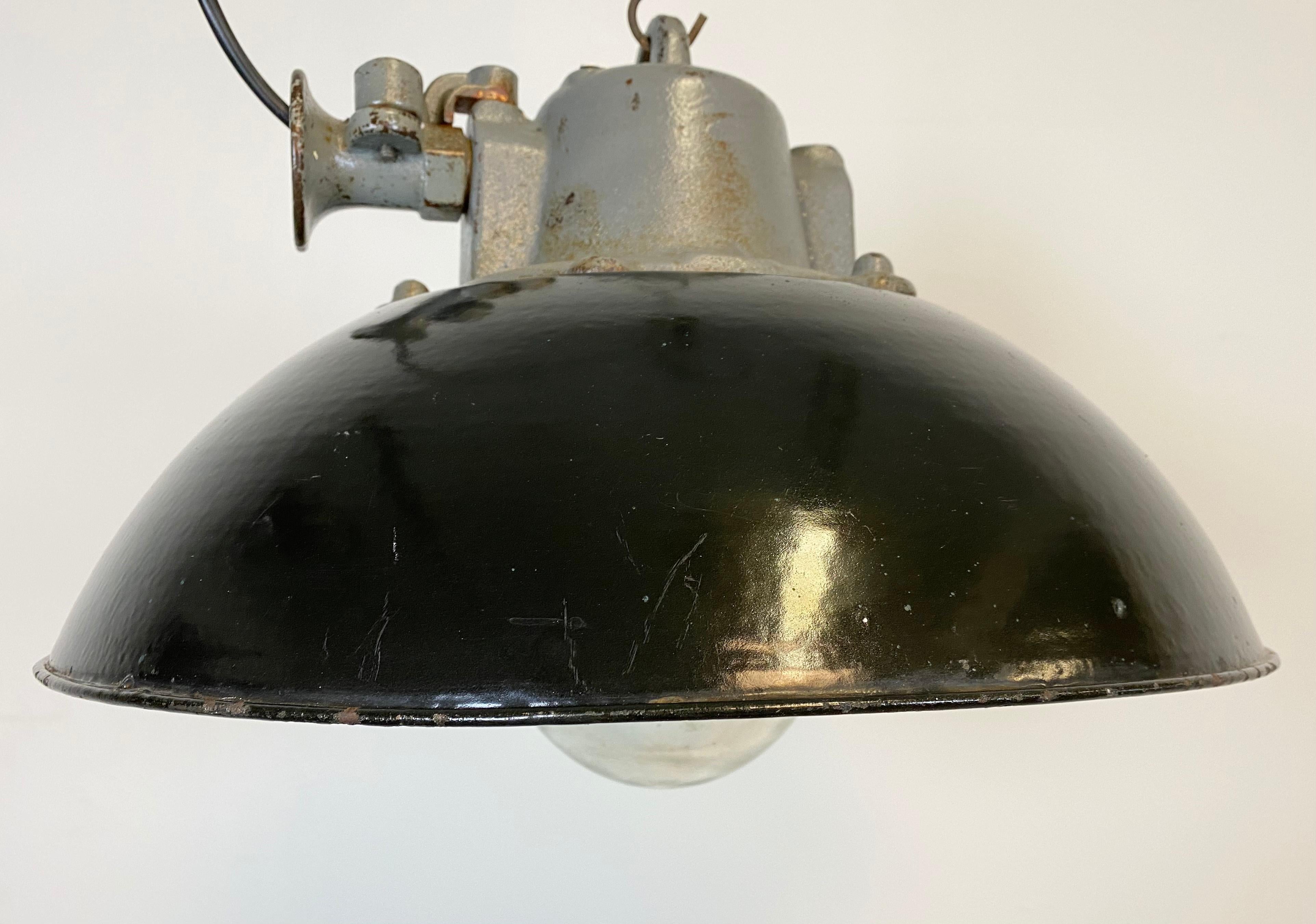 Mid-20th Century Black Enamel and Cast Iron Industrial Pendant Light, 1960s For Sale