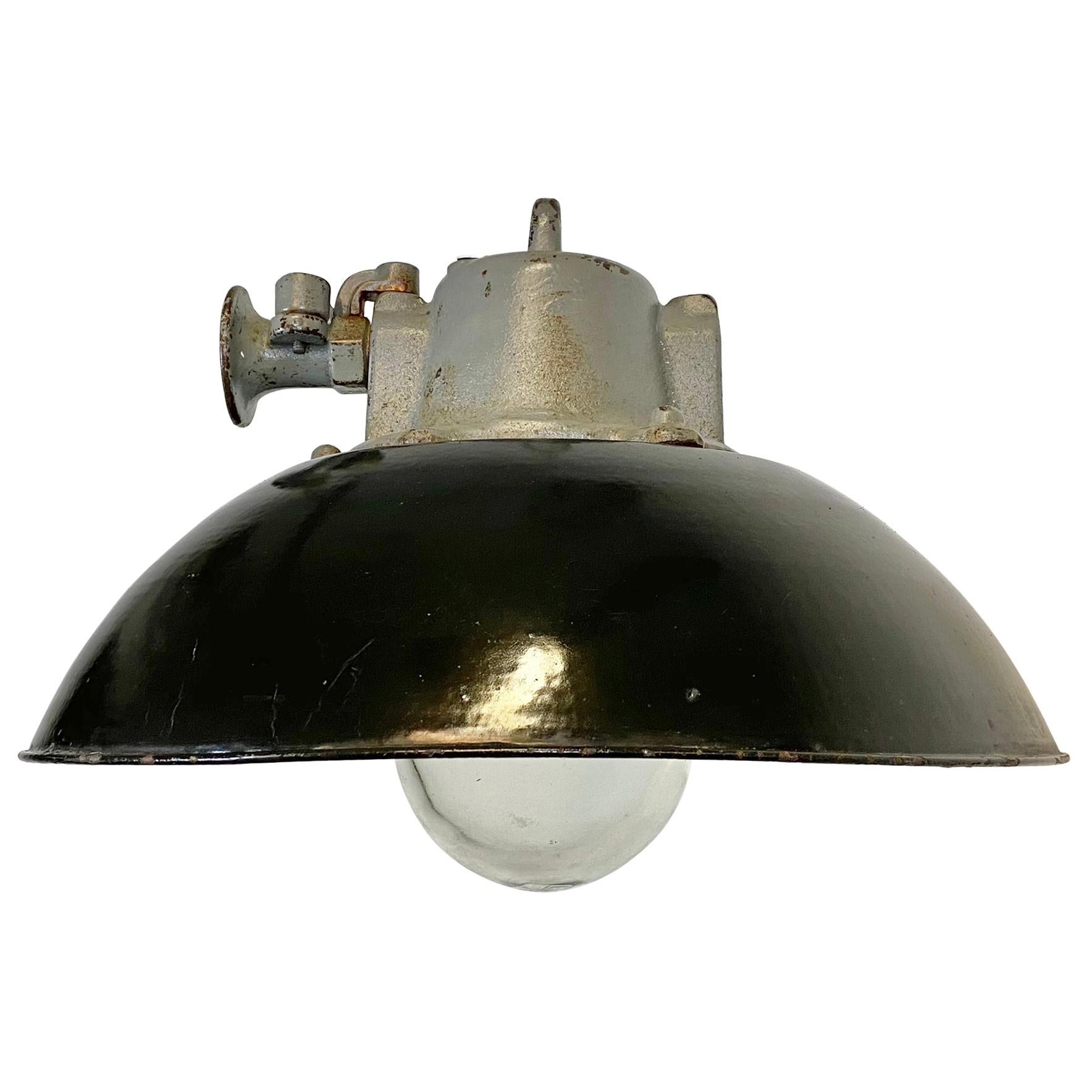 Black Enamel and Cast Iron Industrial Pendant Light, 1960s For Sale