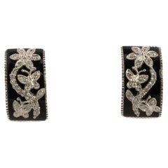 Black Enamel and Diamond Butterfly Motif Earrings