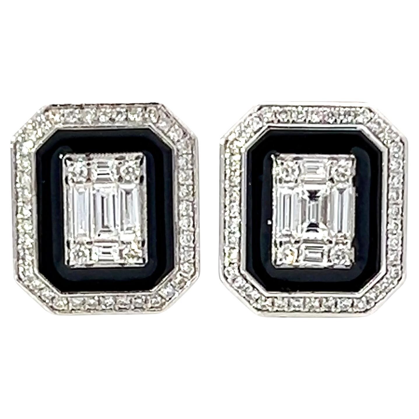 Black Enamel and Diamond Illusion Earrings