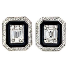 Black Enamel and Diamond Illusion Earrings
