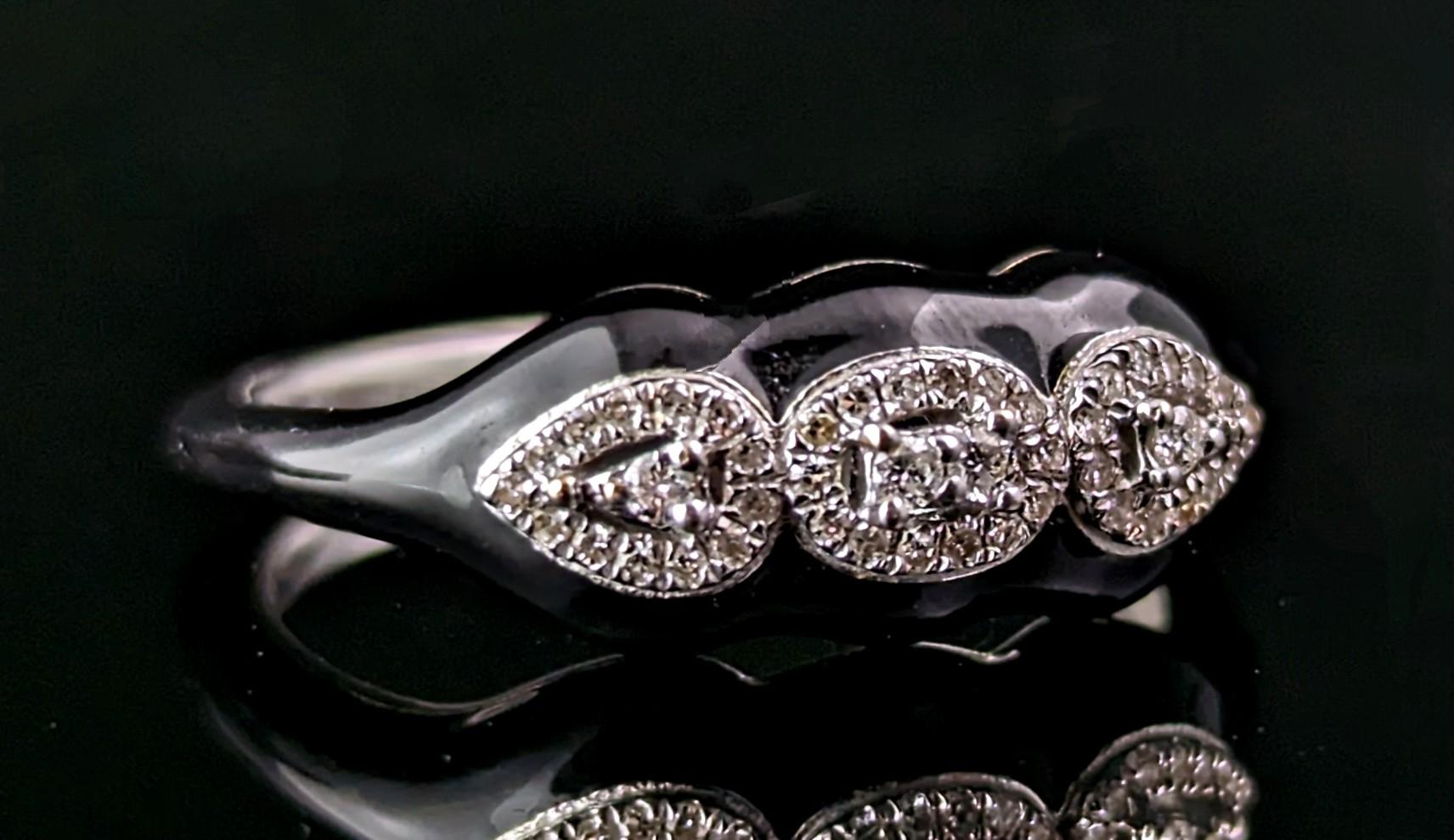 Modern Black enamel and Diamond ring, 18k white gold, Contemporary  For Sale