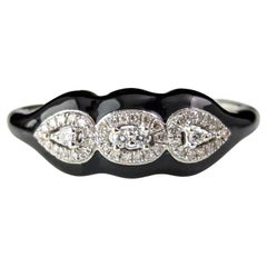 Ring aus schwarzer Emaille und Diamanten, 18 Karat Weißgold, Contemporary 