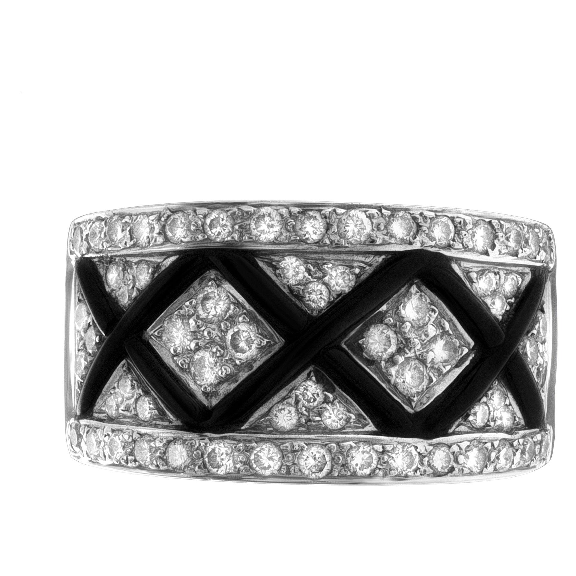 Women's Black Enamel and Diamond Ring in 18k White Gold, 1.00 Carats in Diamonds For Sale