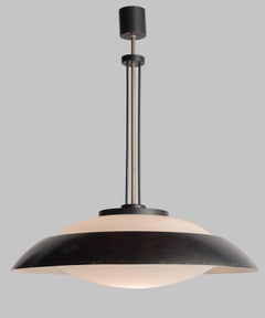 Black Enamel and Opaline Glass Ceiling Light, Italy, circa 1960