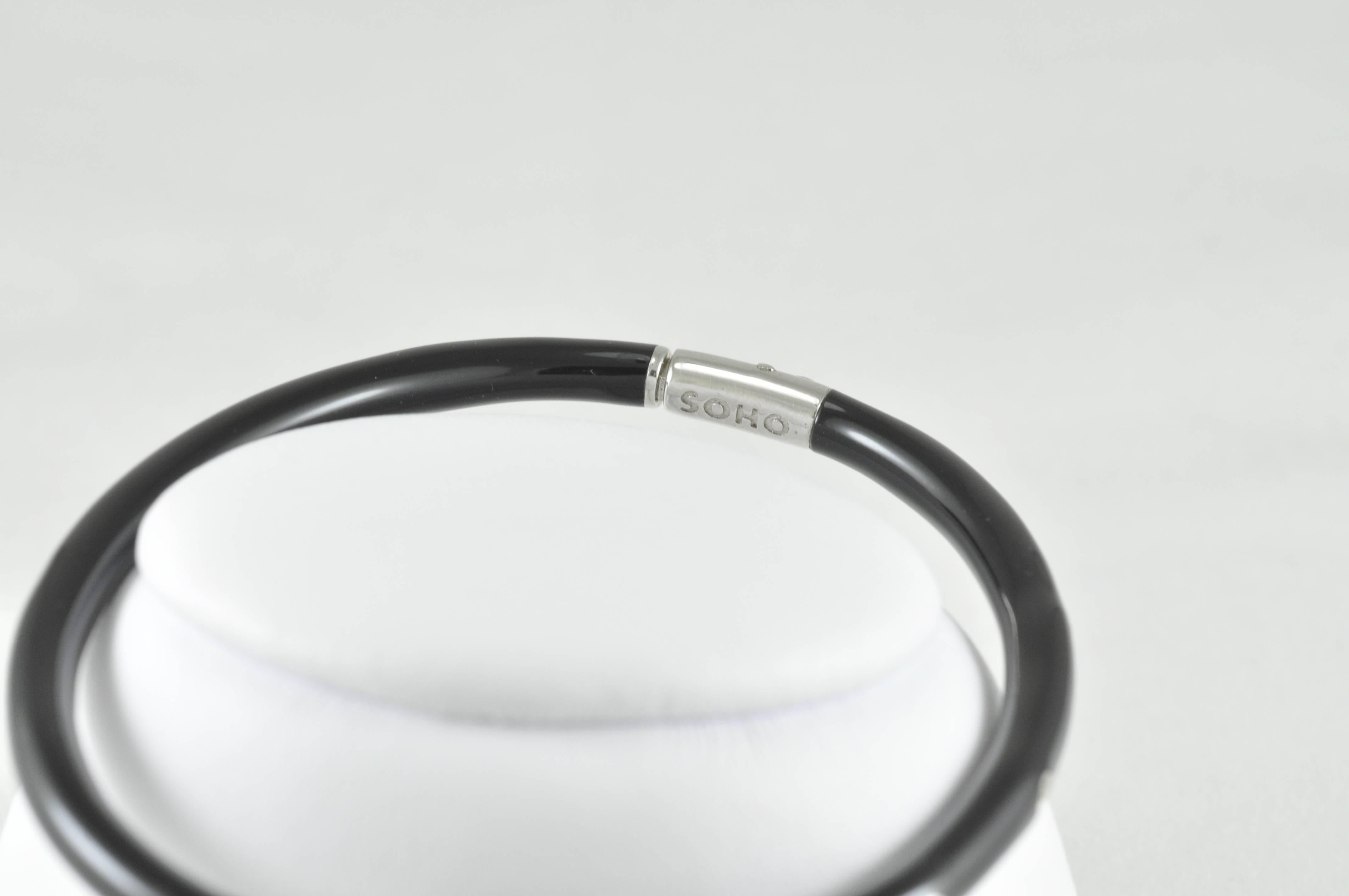 Modern Black Enamel and Sterling Silver Bangle Bracelet For Sale