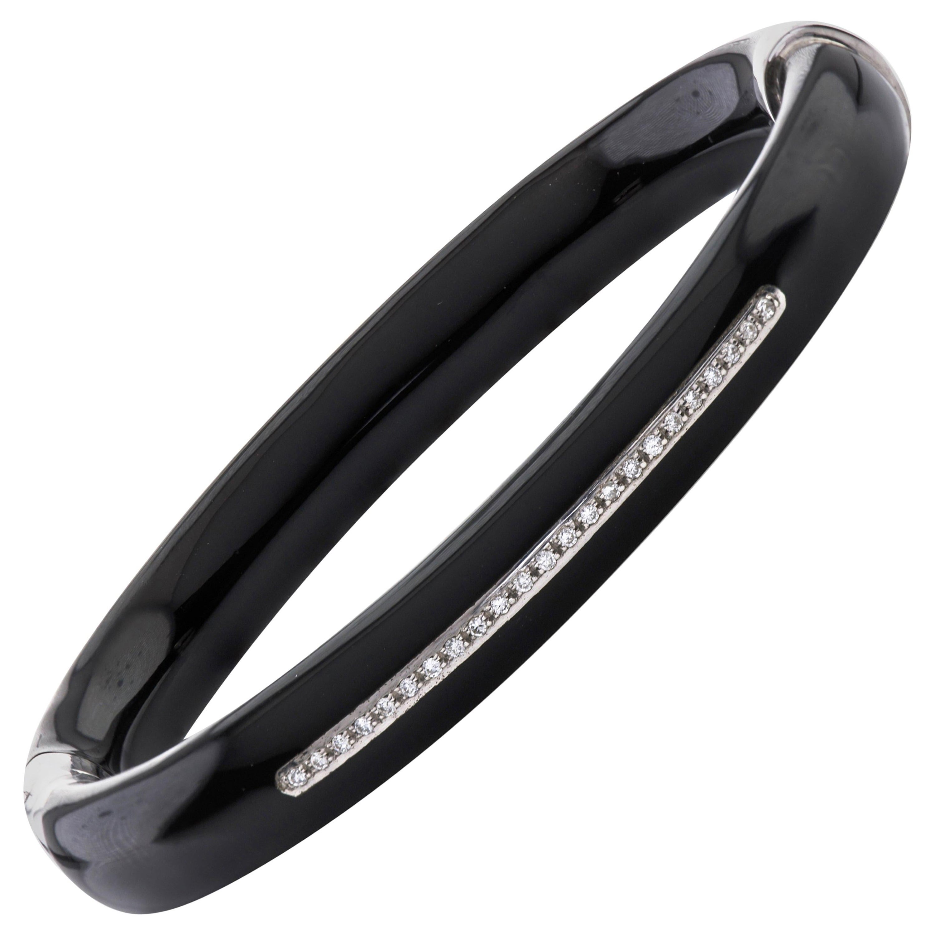 Black Enamel and Sterling Silver Bangle Bracelet