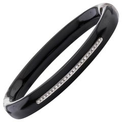 Black Enamel and Sterling Silver Bangle Bracelet