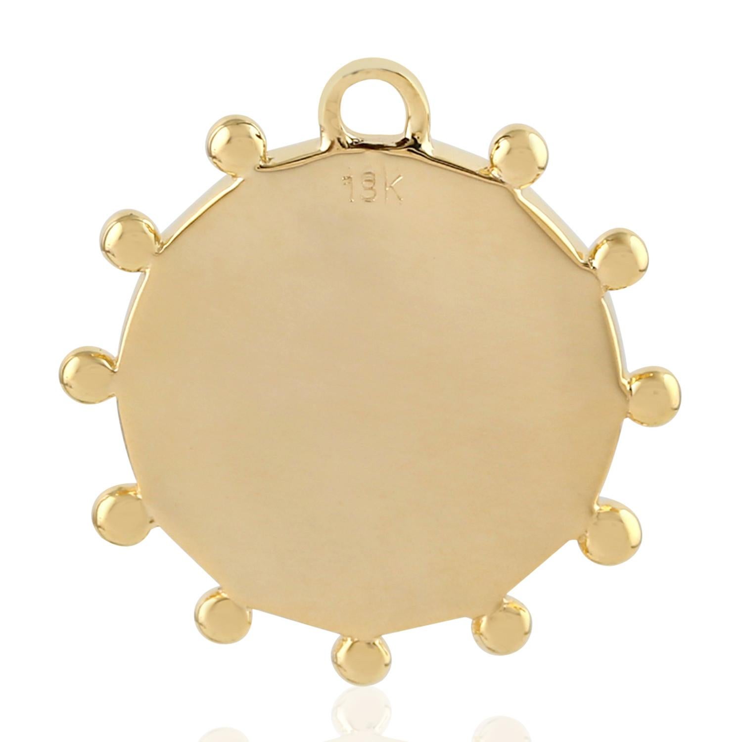 Round Cut Black Enamel Zodiac Astrology 14 Karat Gold Charm Diamond Pendant Necklace For Sale