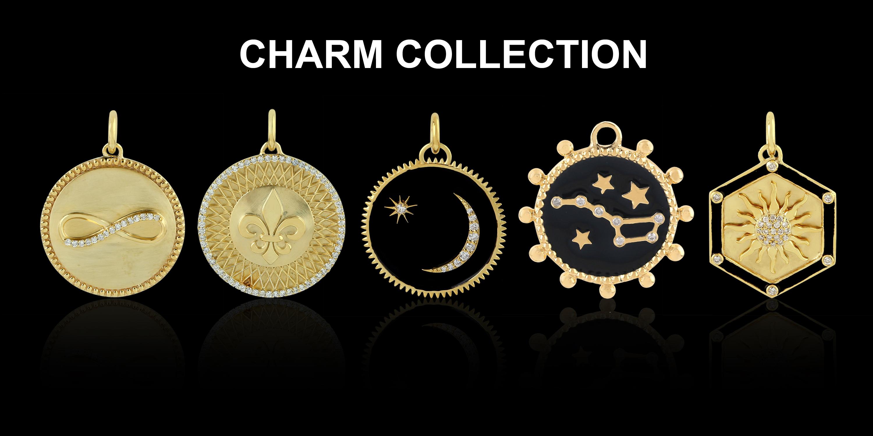 Black Enamel Zodiac Astrology 14 Karat Gold Charm Diamond Pendant Necklace In New Condition For Sale In Hoffman Estate, IL